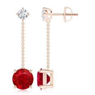 8mm AAA Yard Chain Diamond and Ruby Drop Earrings in 10K Rose Gold