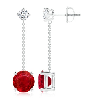 8mm AAA Yard Chain Diamond and Ruby Drop Earrings in P950 Platinum