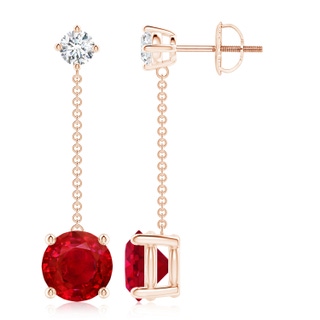 8mm AAA Yard Chain Diamond and Ruby Drop Earrings in Rose Gold