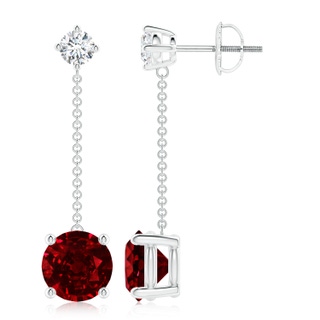 8mm AAAA Yard Chain Diamond and Ruby Drop Earrings in P950 Platinum