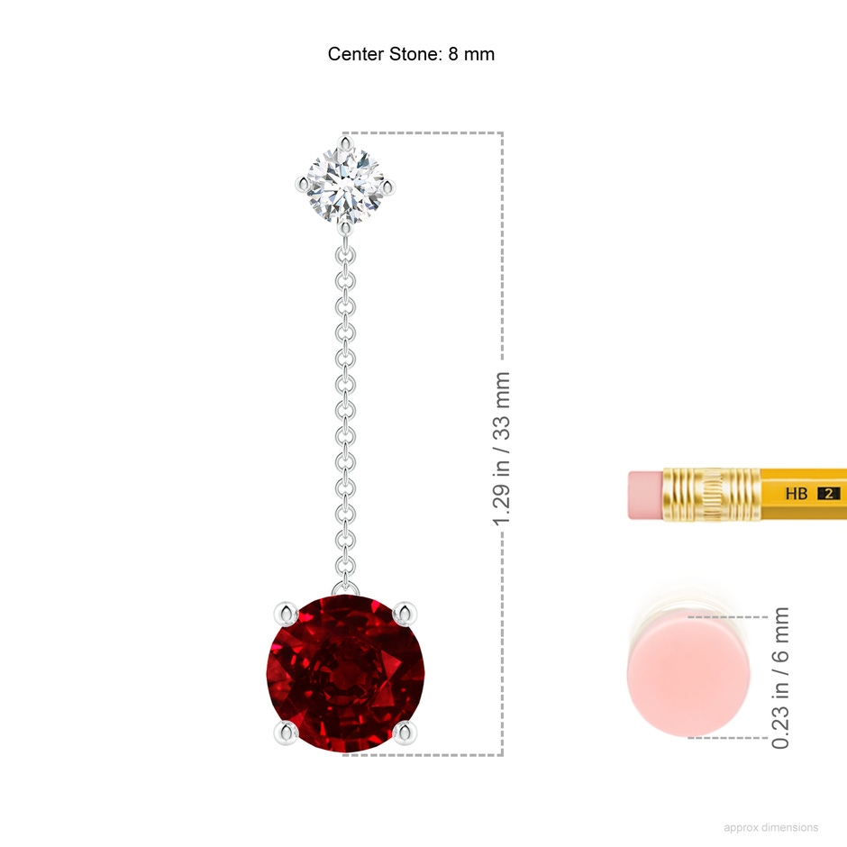8mm AAAA Yard Chain Diamond and Ruby Drop Earrings in P950 Platinum ruler