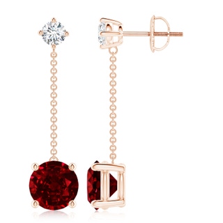 8mm AAAA Yard Chain Diamond and Ruby Drop Earrings in Rose Gold