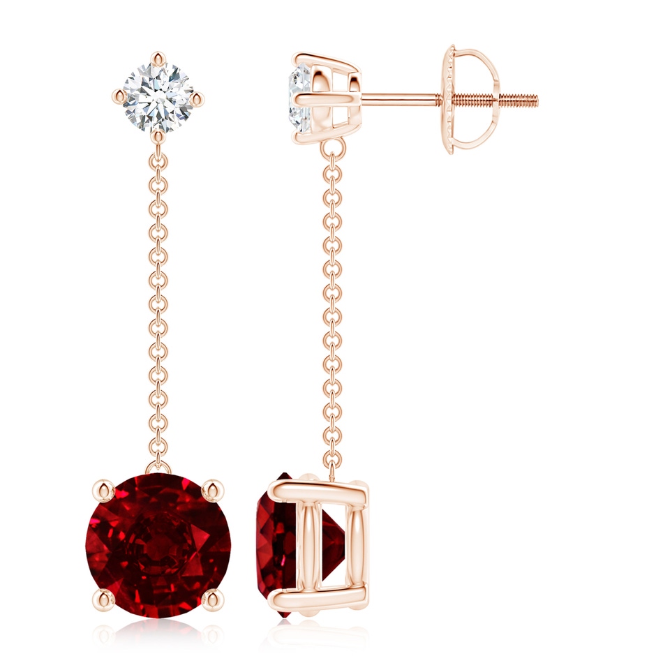 8mm AAAA Yard Chain Diamond and Ruby Drop Earrings in Rose Gold 