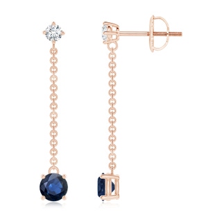 4mm AA Yard Chain Diamond and Sapphire Drop Earrings in Rose Gold