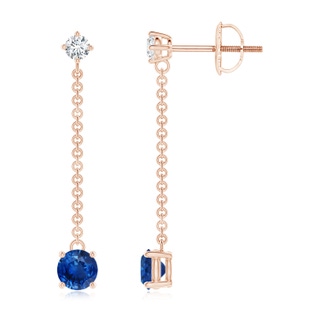 4mm AAA Yard Chain Diamond and Sapphire Drop Earrings in 10K Rose Gold