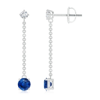 4mm AAA Yard Chain Diamond and Sapphire Drop Earrings in White Gold