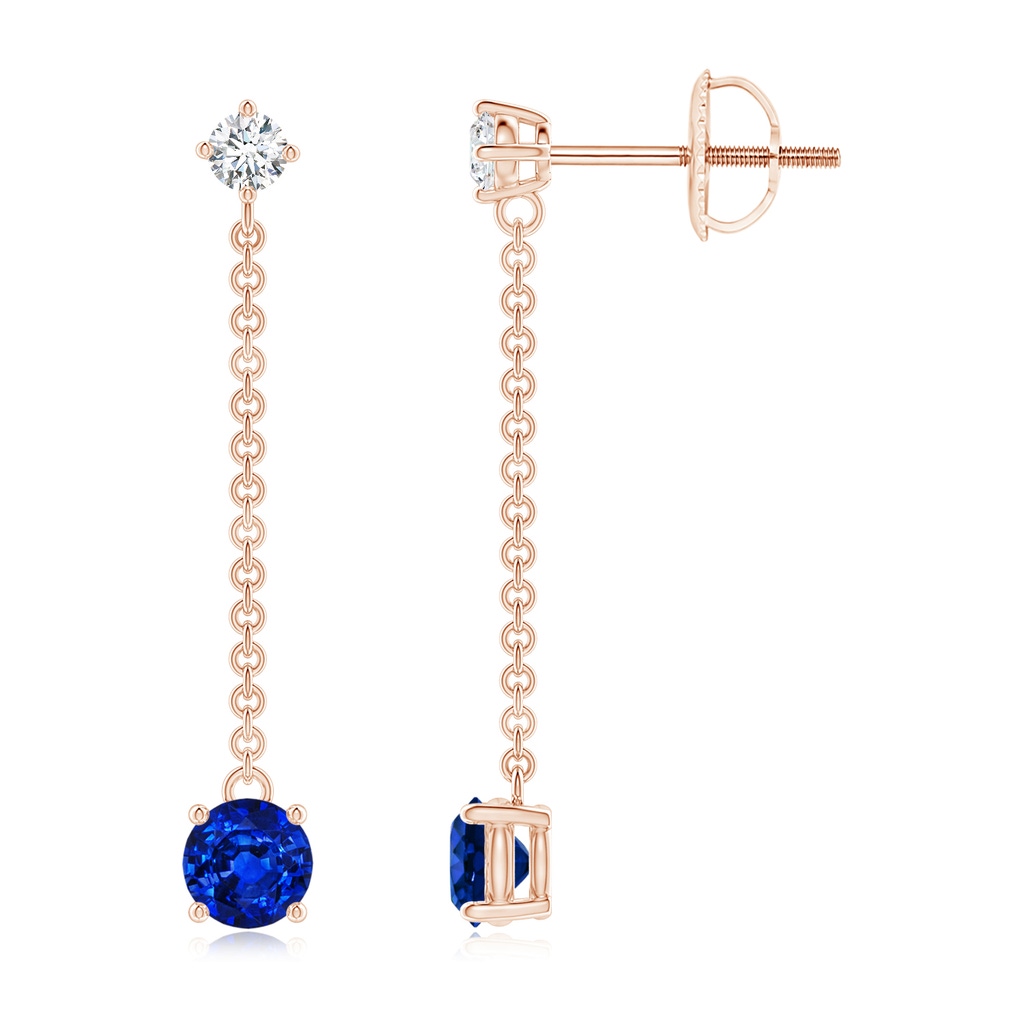 4mm AAAA Yard Chain Diamond and Sapphire Drop Earrings in Rose Gold