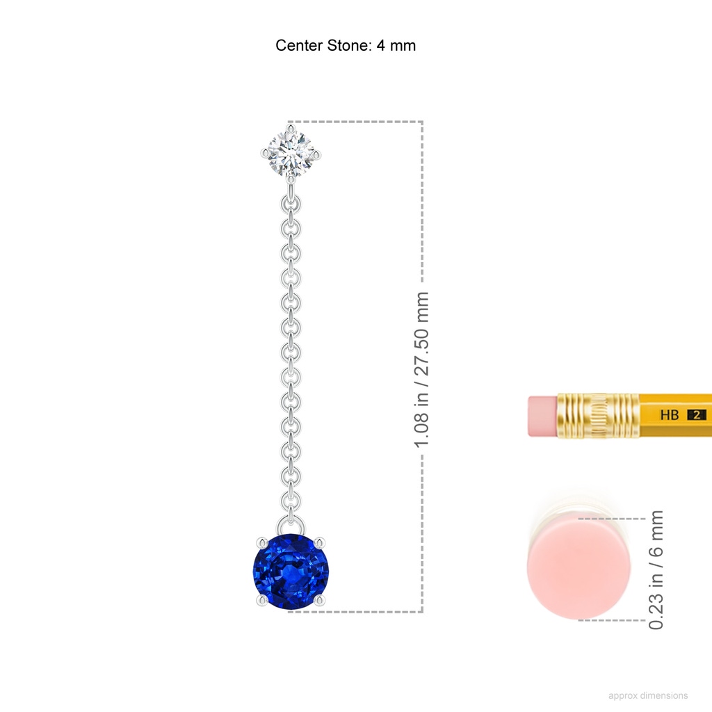 4mm AAAA Yard Chain Diamond and Sapphire Drop Earrings in White Gold ruler