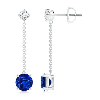 6mm AAAA Yard Chain Diamond and Sapphire Drop Earrings in P950 Platinum