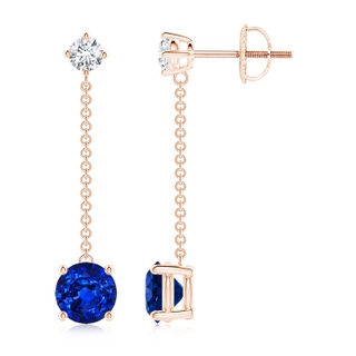 6mm AAAA Yard Chain Diamond and Sapphire Drop Earrings in Rose Gold