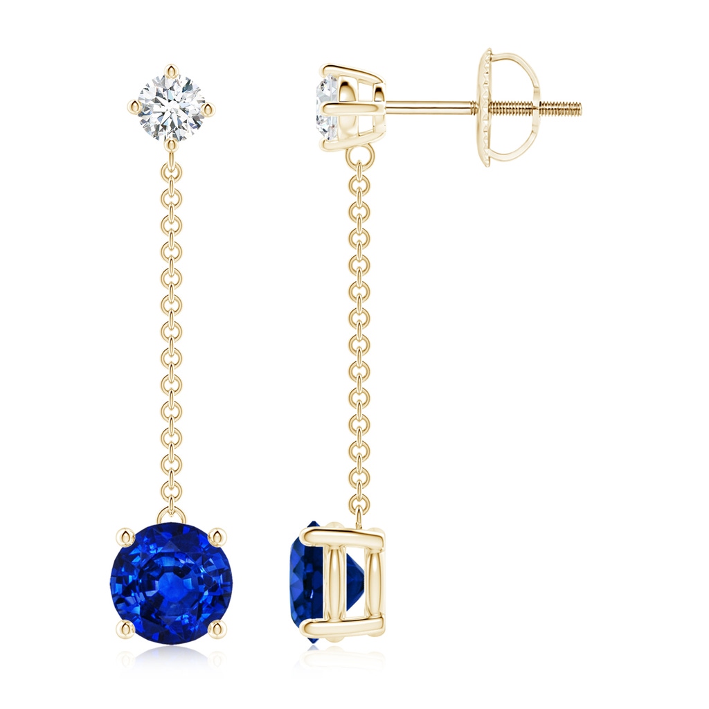 6mm Lab-Grown Yard Chain Diamond and Sapphire Drop Earrings in Yellow Gold