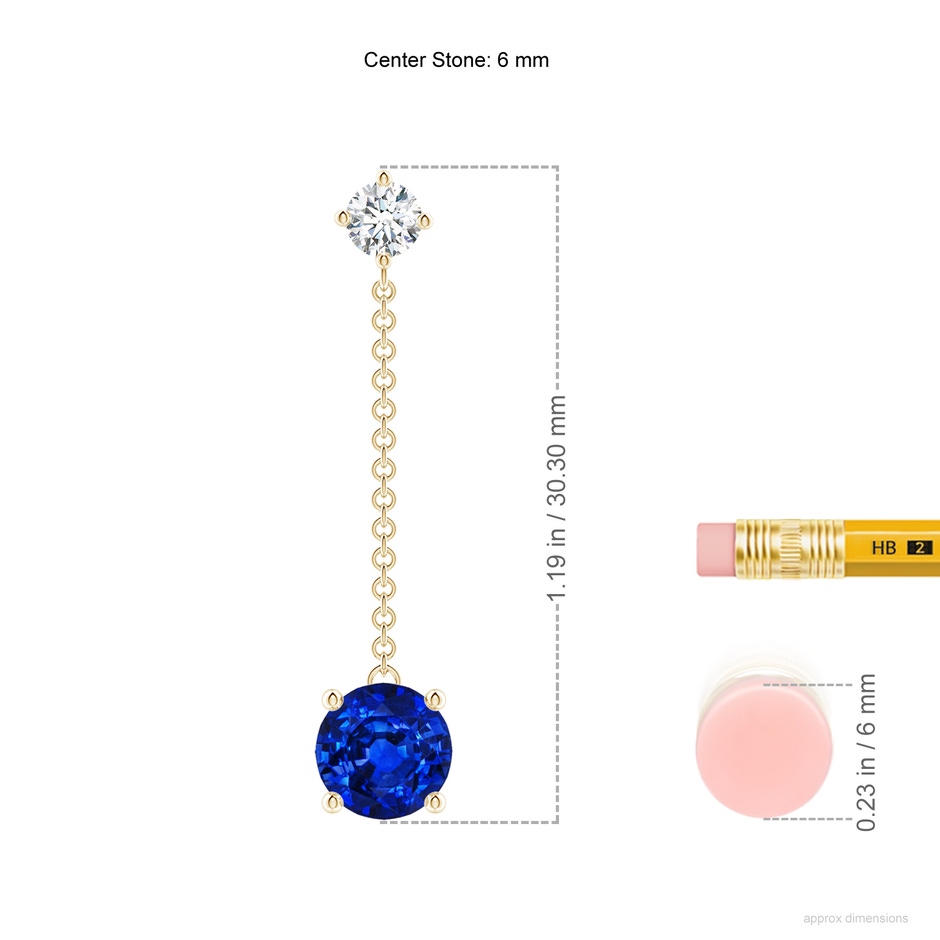 6mm Lab-Grown Yard Chain Diamond and Sapphire Drop Earrings in Yellow Gold ruler