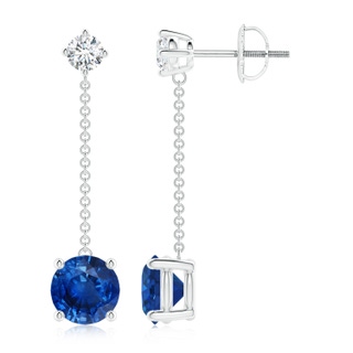 7mm AAA Yard Chain Diamond and Sapphire Drop Earrings in P950 Platinum