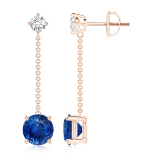 7mm AAA Yard Chain Diamond and Sapphire Drop Earrings in Rose Gold