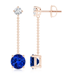 7mm AAAA Yard Chain Diamond and Sapphire Drop Earrings in Rose Gold