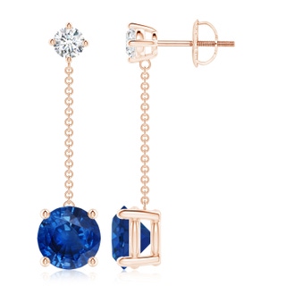 8mm AAA Yard Chain Diamond and Sapphire Drop Earrings in Rose Gold