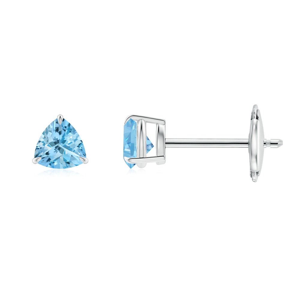 4mm AAAA Claw-Set Trillion Aquamarine Stud Earrings in White Gold