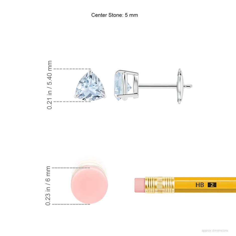 5mm A Claw-Set Trillion Aquamarine Stud Earrings in White Gold ruler