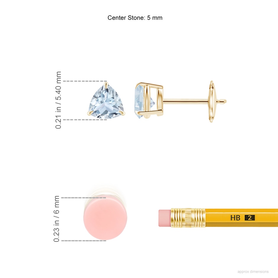 5mm A Claw-Set Trillion Aquamarine Stud Earrings in Yellow Gold ruler