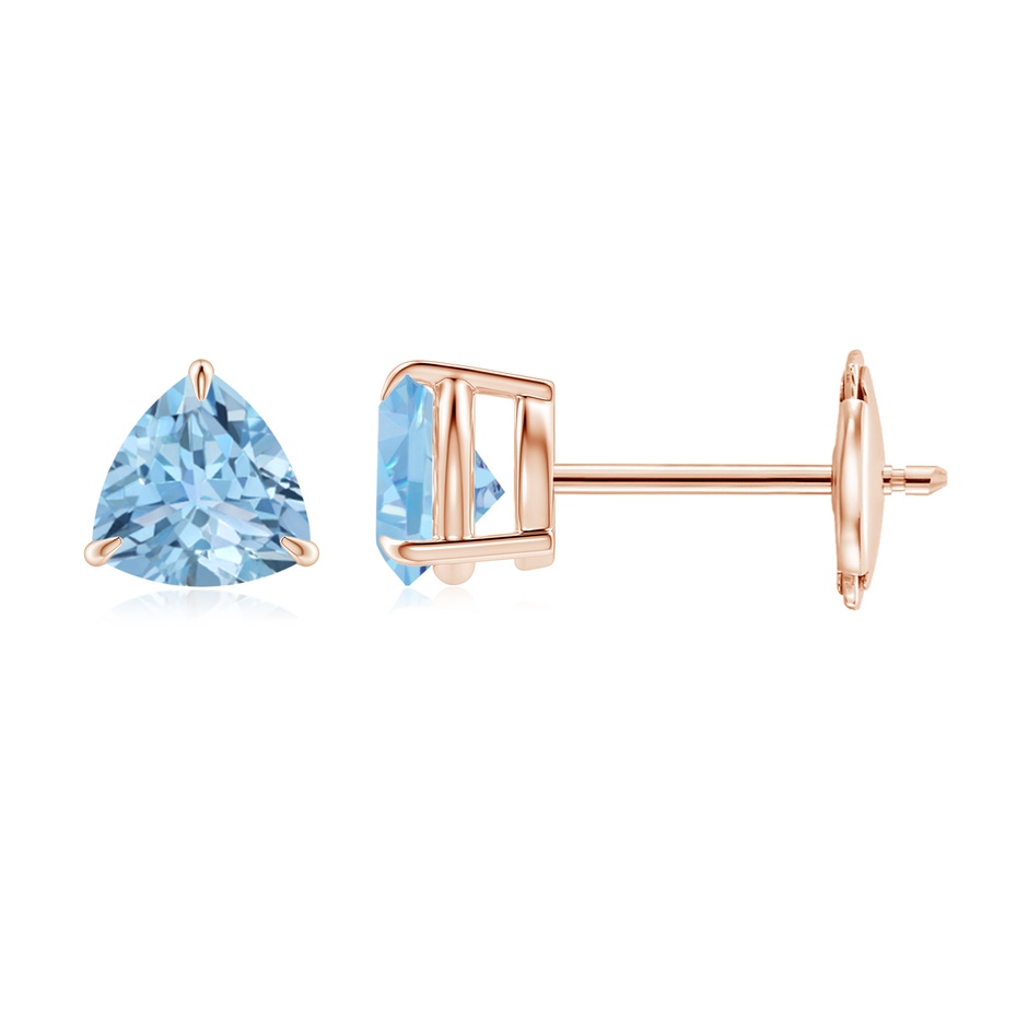 5mm AAA Claw-Set Trillion Aquamarine Stud Earrings in Rose Gold 
