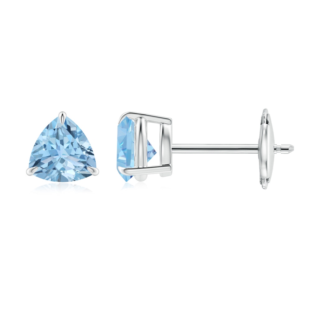 5mm AAA Claw-Set Trillion Aquamarine Stud Earrings in White Gold