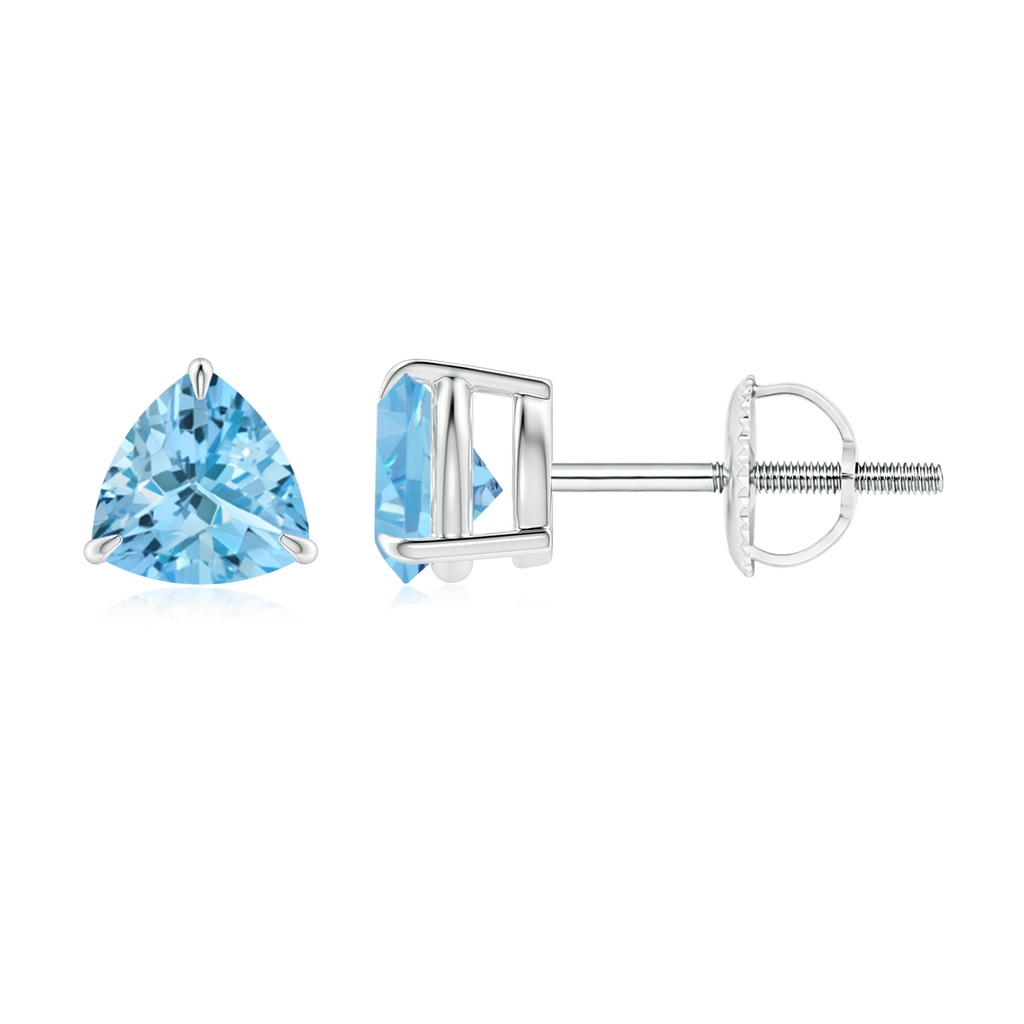 5mm AAAA Claw-Set Trillion Aquamarine Stud Earrings in P950 Platinum