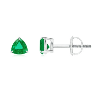 4mm AA Claw-Set Trillion Emerald Stud Earrings in P950 Platinum
