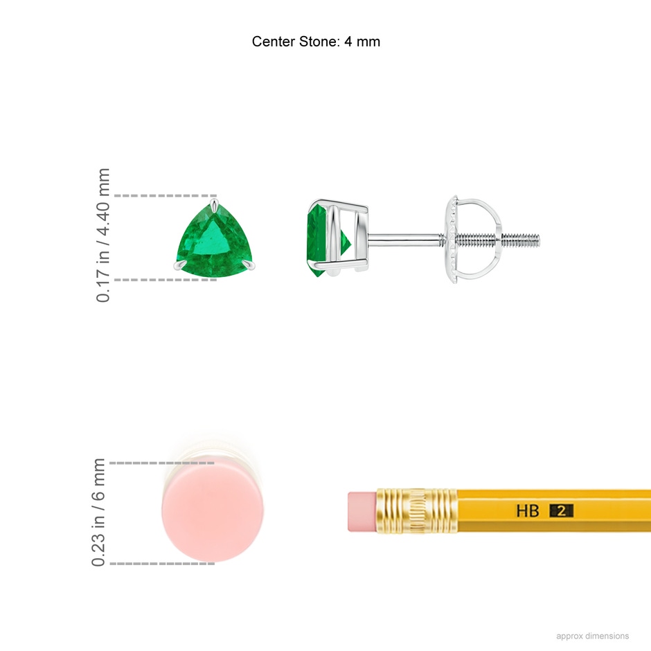 4mm AA Claw-Set Trillion Emerald Stud Earrings in P950 Platinum Ruler