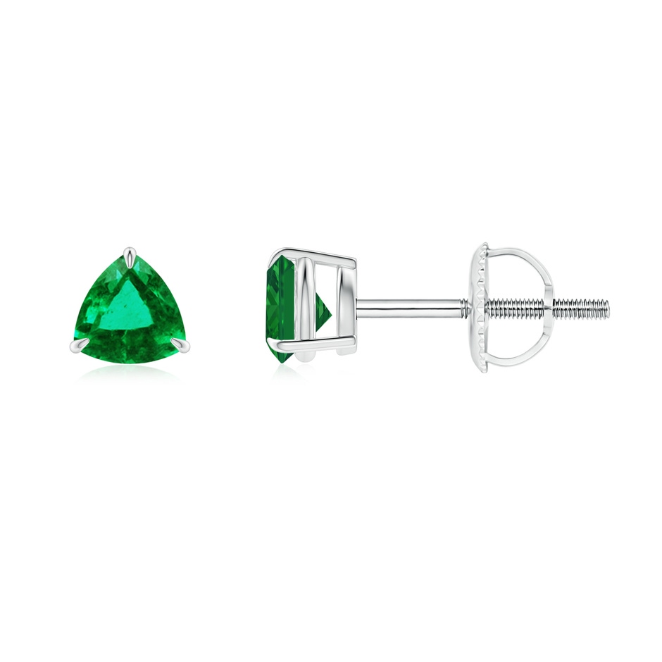 4mm AAA Claw-Set Trillion Emerald Stud Earrings in P950 Platinum 