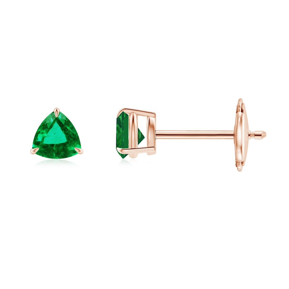4mm AAA Claw-Set Trillion Emerald Stud Earrings in Rose Gold 