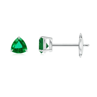 4mm AAA Claw-Set Trillion Emerald Stud Earrings in White Gold