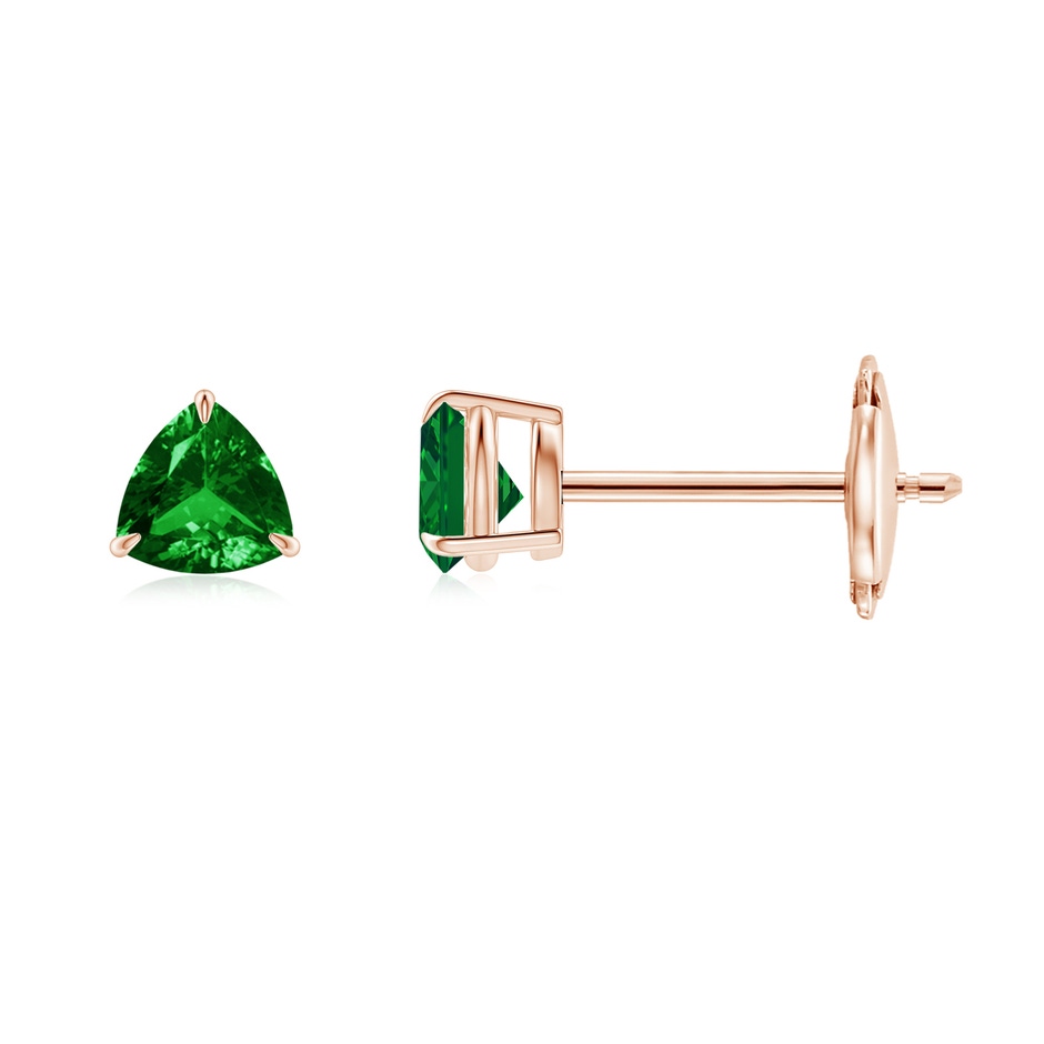 4mm AAAA Claw-Set Trillion Emerald Stud Earrings in Rose Gold 