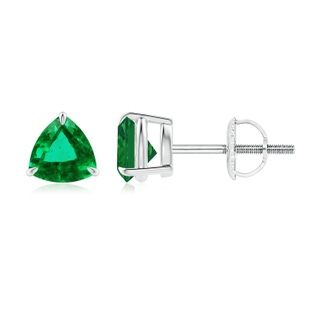 5mm AAA Claw-Set Trillion Emerald Stud Earrings in P950 Platinum