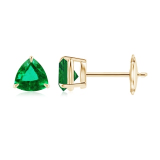 5mm AAA Claw-Set Trillion Emerald Stud Earrings in Yellow Gold