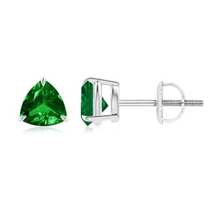 5mm AAAA Claw-Set Trillion Emerald Stud Earrings in P950 Platinum