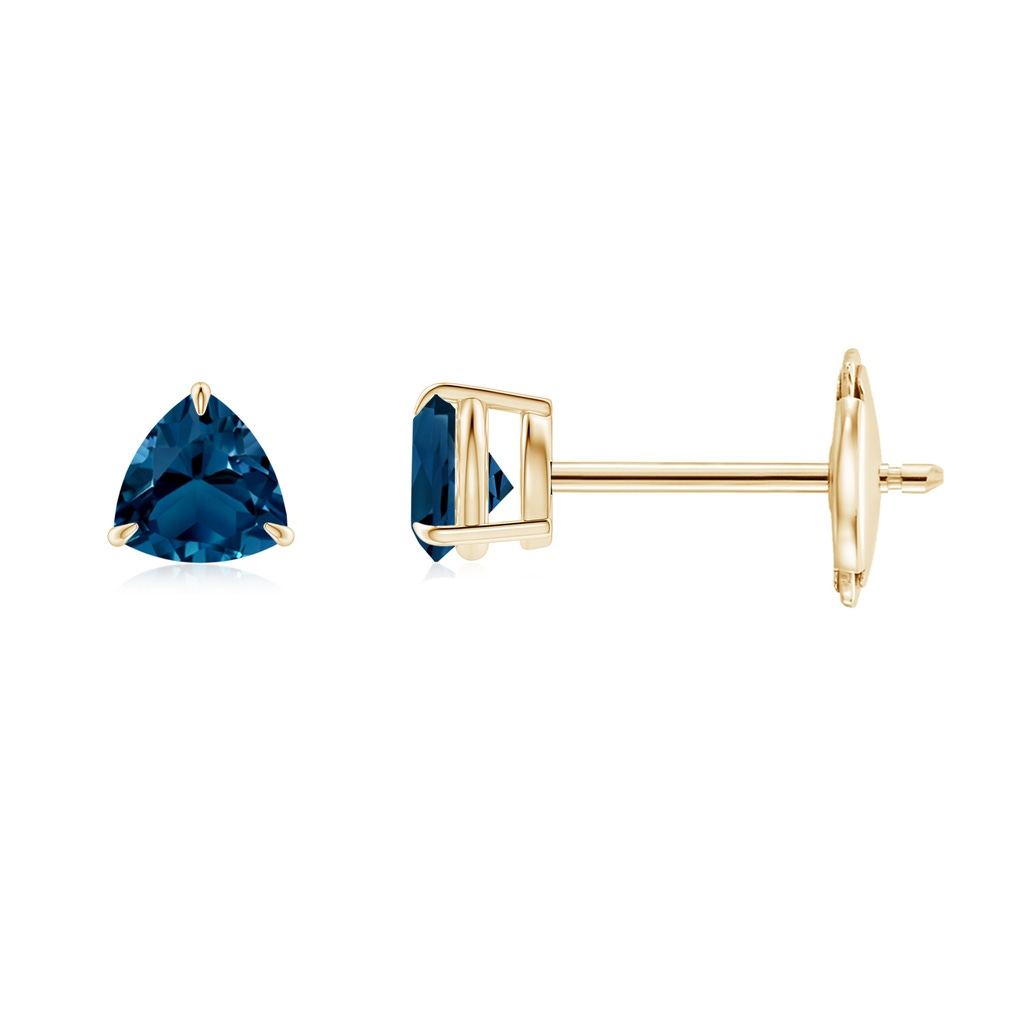 4mm AAAA Claw-Set Trillion London Blue Topaz Stud Earrings in Yellow Gold