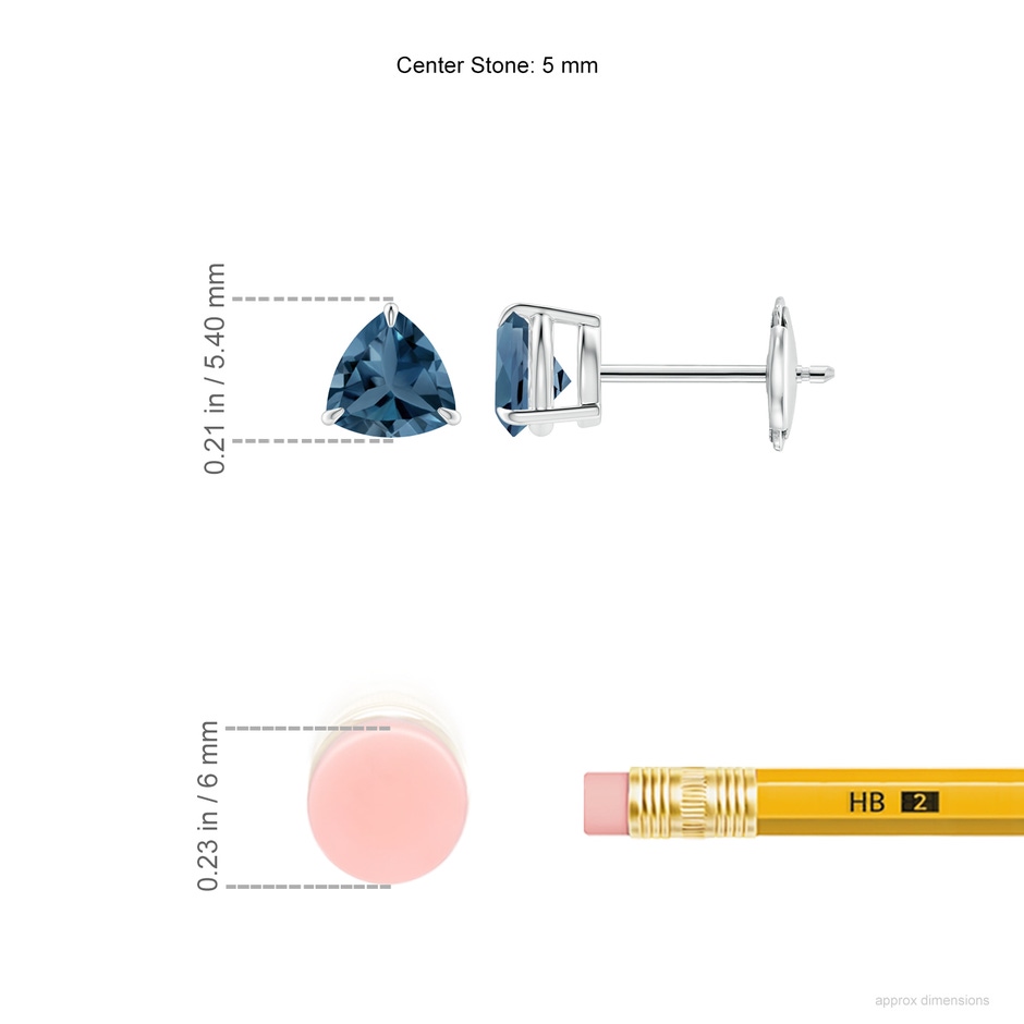 5mm A Claw-Set Trillion London Blue Topaz Stud Earrings in White Gold ruler