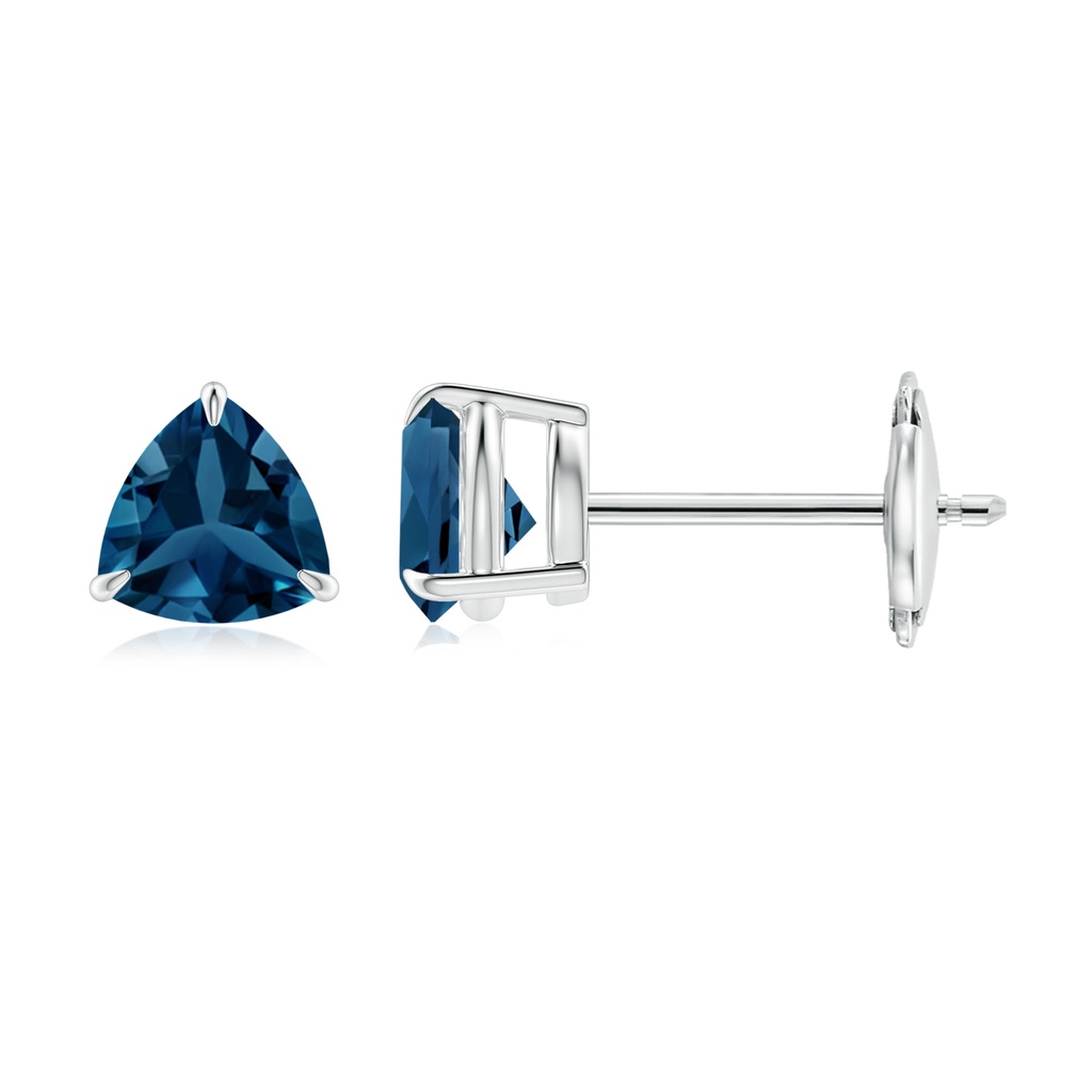 5mm AAA Claw-Set Trillion London Blue Topaz Stud Earrings in White Gold