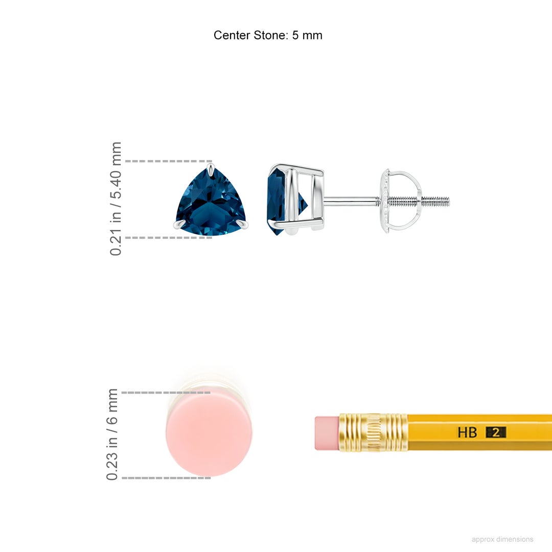 5mm AAAA Claw-Set Trillion London Blue Topaz Stud Earrings in P950 Platinum - ruler