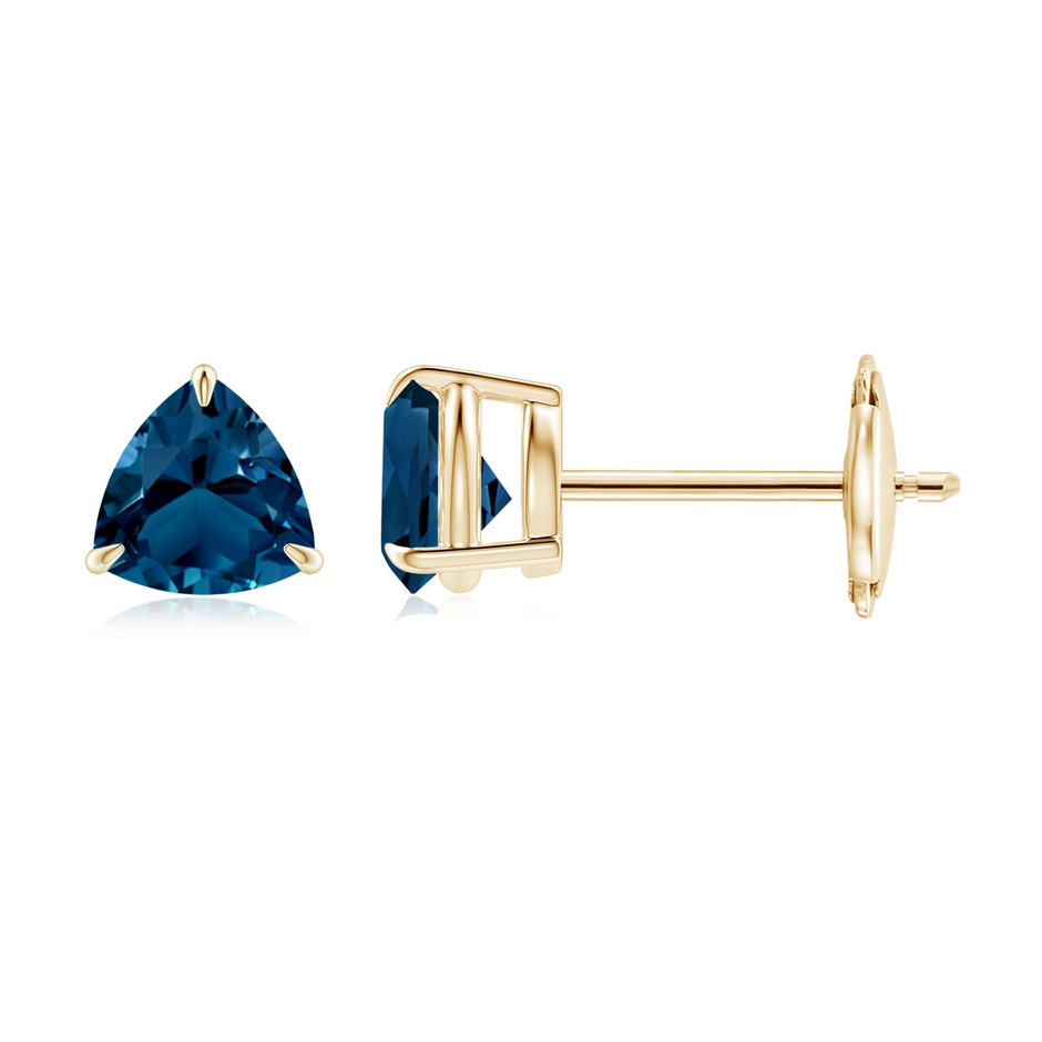 5mm AAAA Claw-Set Trillion London Blue Topaz Stud Earrings in Yellow Gold 