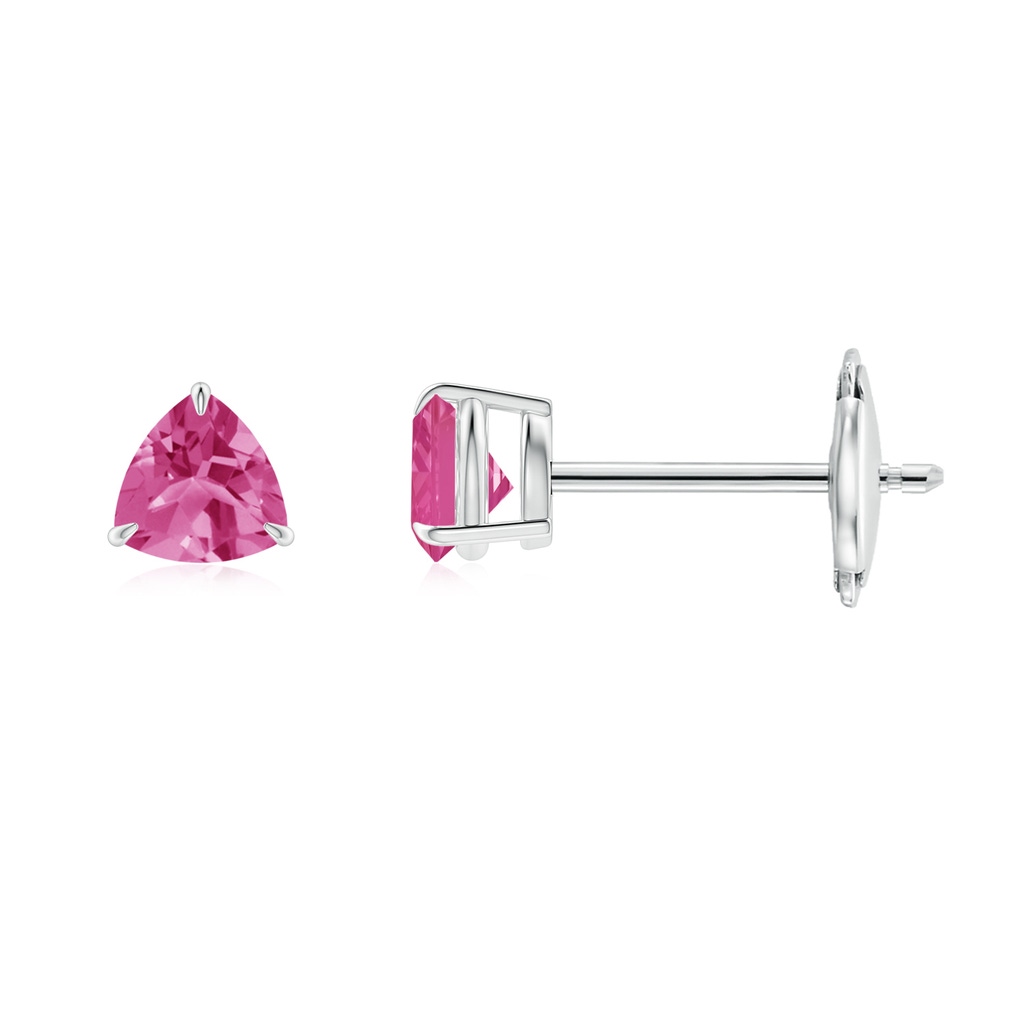 4mm AAA Claw-Set Trillion Pink Sapphire Stud Earrings in White Gold