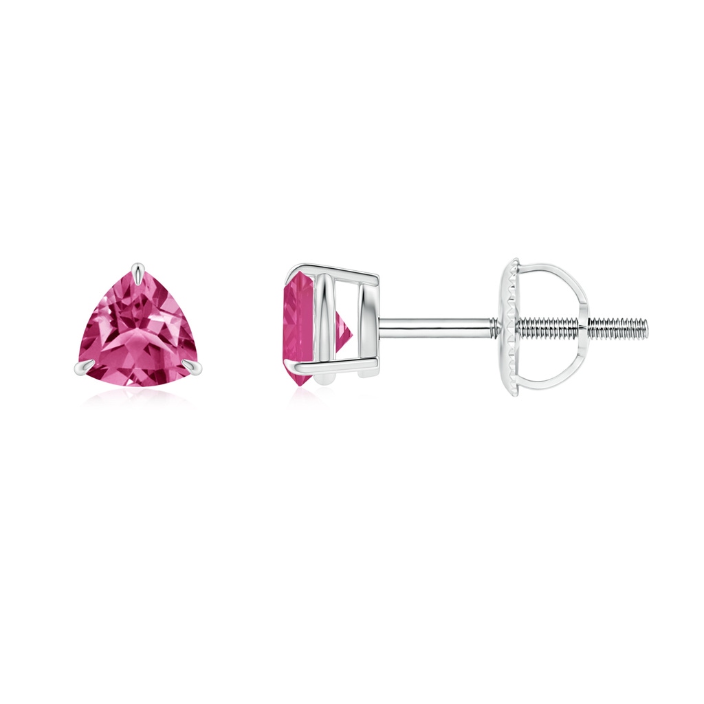 4mm AAAA Claw-Set Trillion Pink Sapphire Stud Earrings in P950 Platinum
