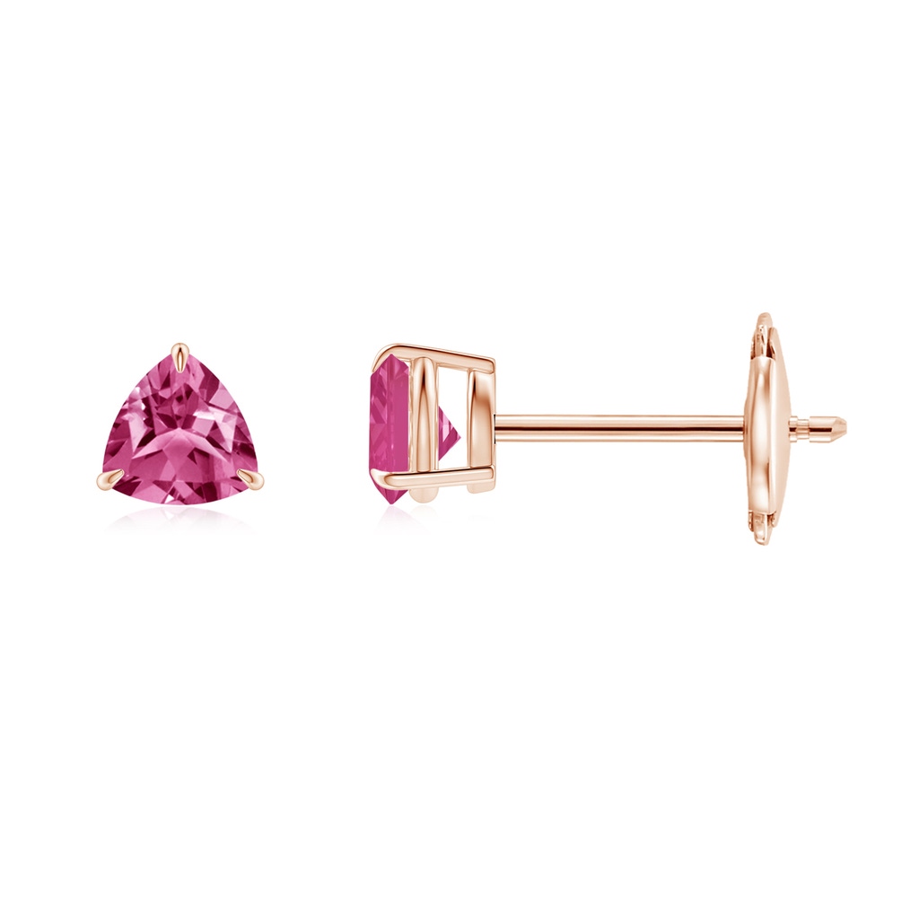 4mm AAAA Claw-Set Trillion Pink Sapphire Stud Earrings in Rose Gold