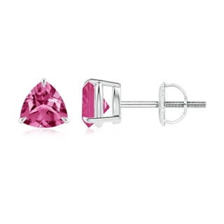 5mm AAAA Claw-Set Trillion Pink Sapphire Stud Earrings in P950 Platinum