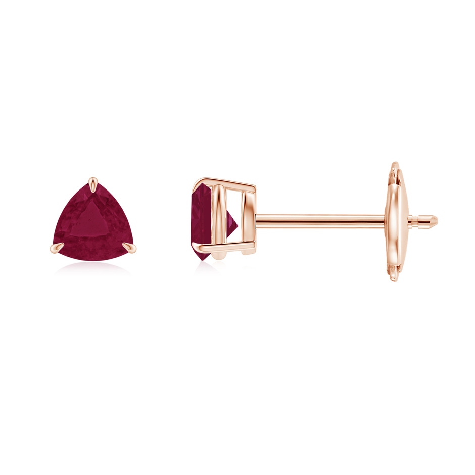 4mm A Claw-Set Trillion Ruby Stud Earrings in Rose Gold 