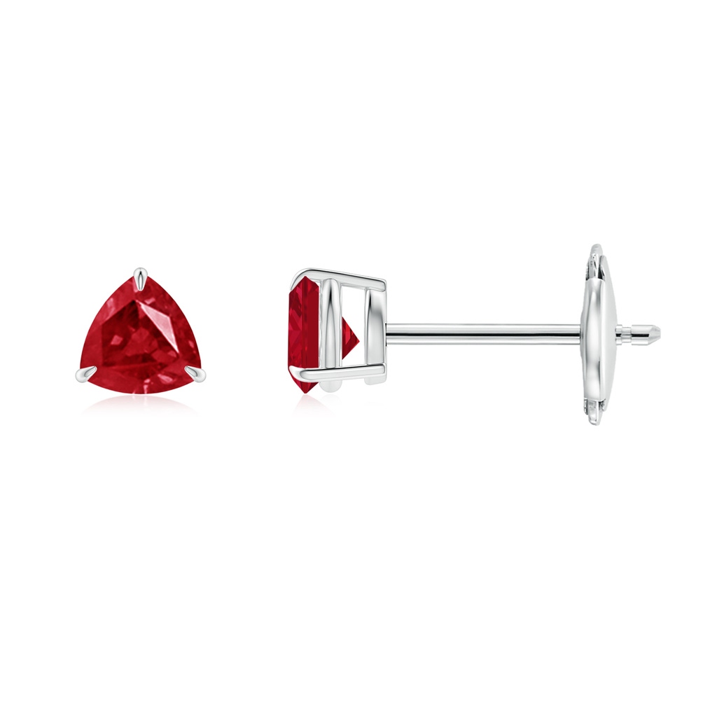 4mm AAA Claw-Set Trillion Ruby Stud Earrings in White Gold