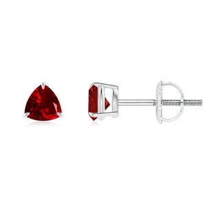 4mm AAAA Claw-Set Trillion Ruby Stud Earrings in P950 Platinum