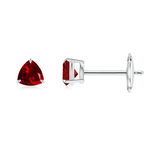 4mm AAAA Claw-Set Trillion Ruby Stud Earrings in White Gold