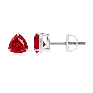 5mm AAA Claw-Set Trillion Ruby Stud Earrings in P950 Platinum