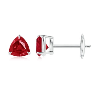 5mm AAA Claw-Set Trillion Ruby Stud Earrings in White Gold